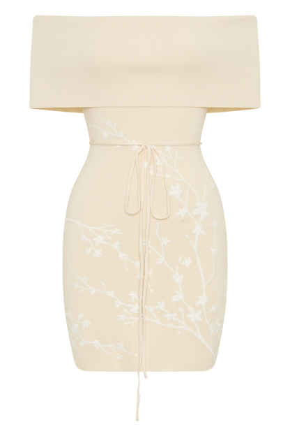 Mini-robe en jersey brodé à épaules dénudées Mallory - Crème et Ivoire