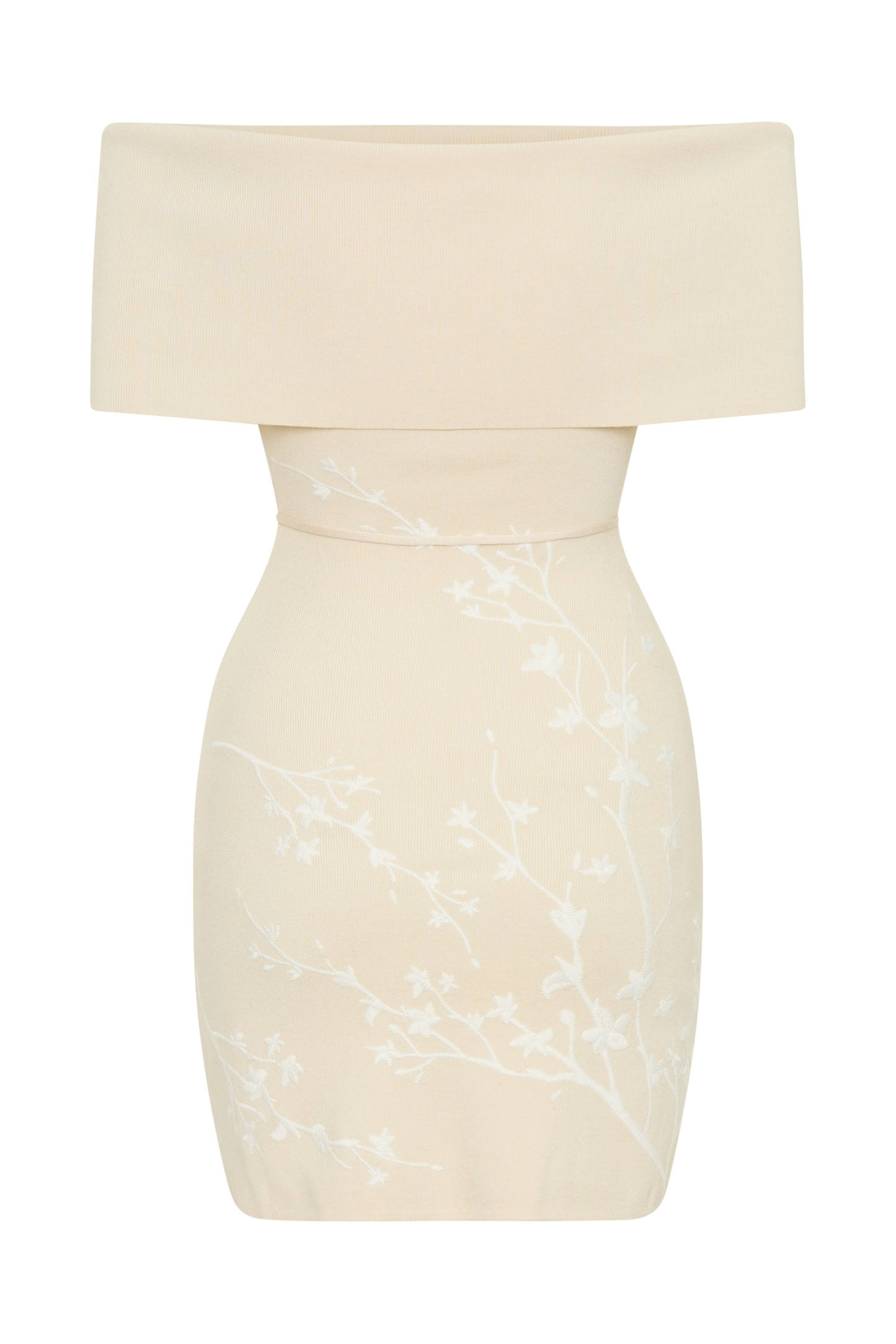 Mini-robe en jersey brodé à épaules dénudées Mallory - Crème et Ivoire