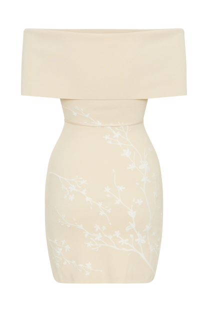 Mini-robe en jersey brodé à épaules dénudées Mallory - Crème et Ivoire