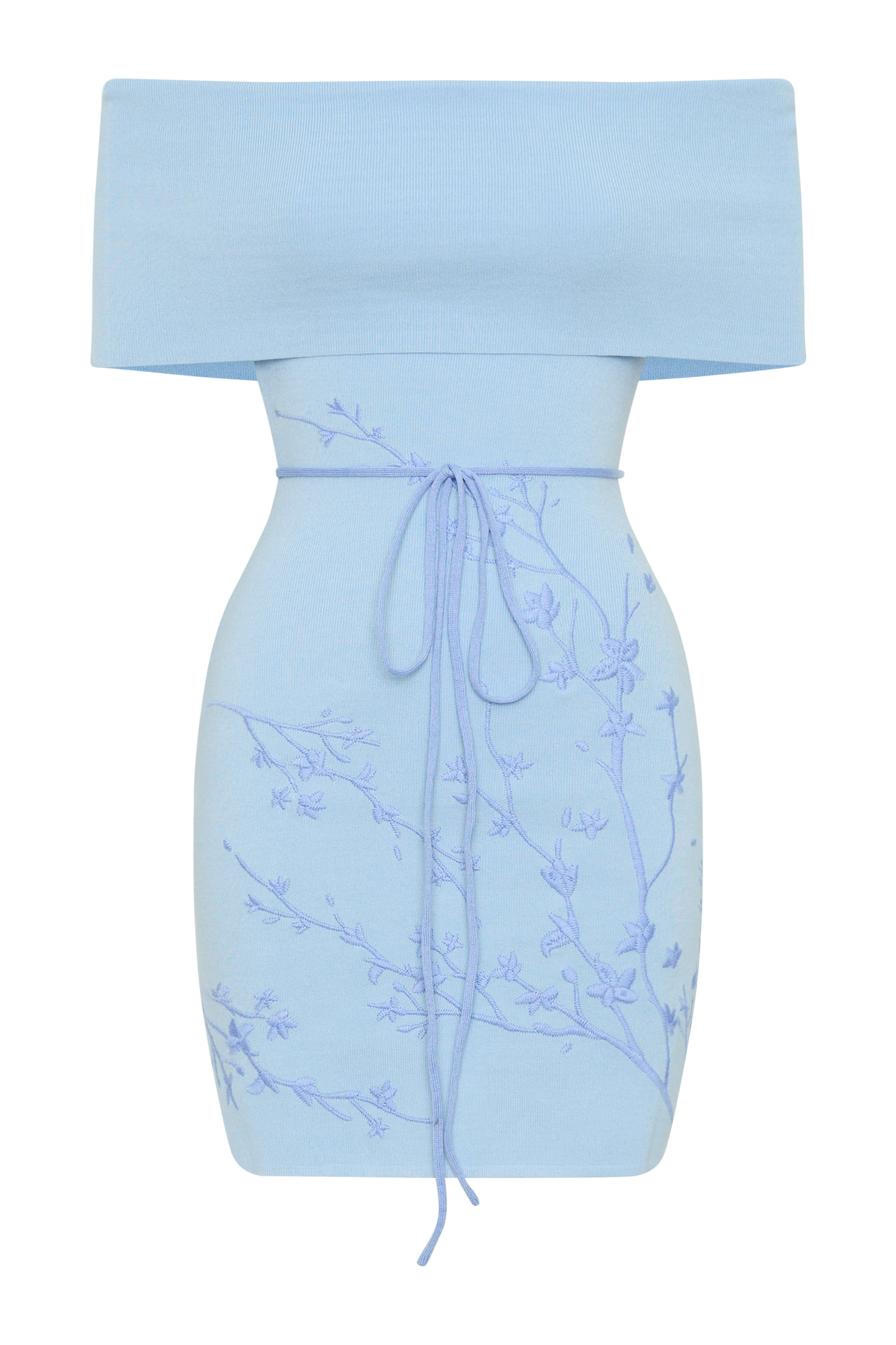 Mini-robe en jersey brodé à épaules dénudées Mallory - Bleu glace