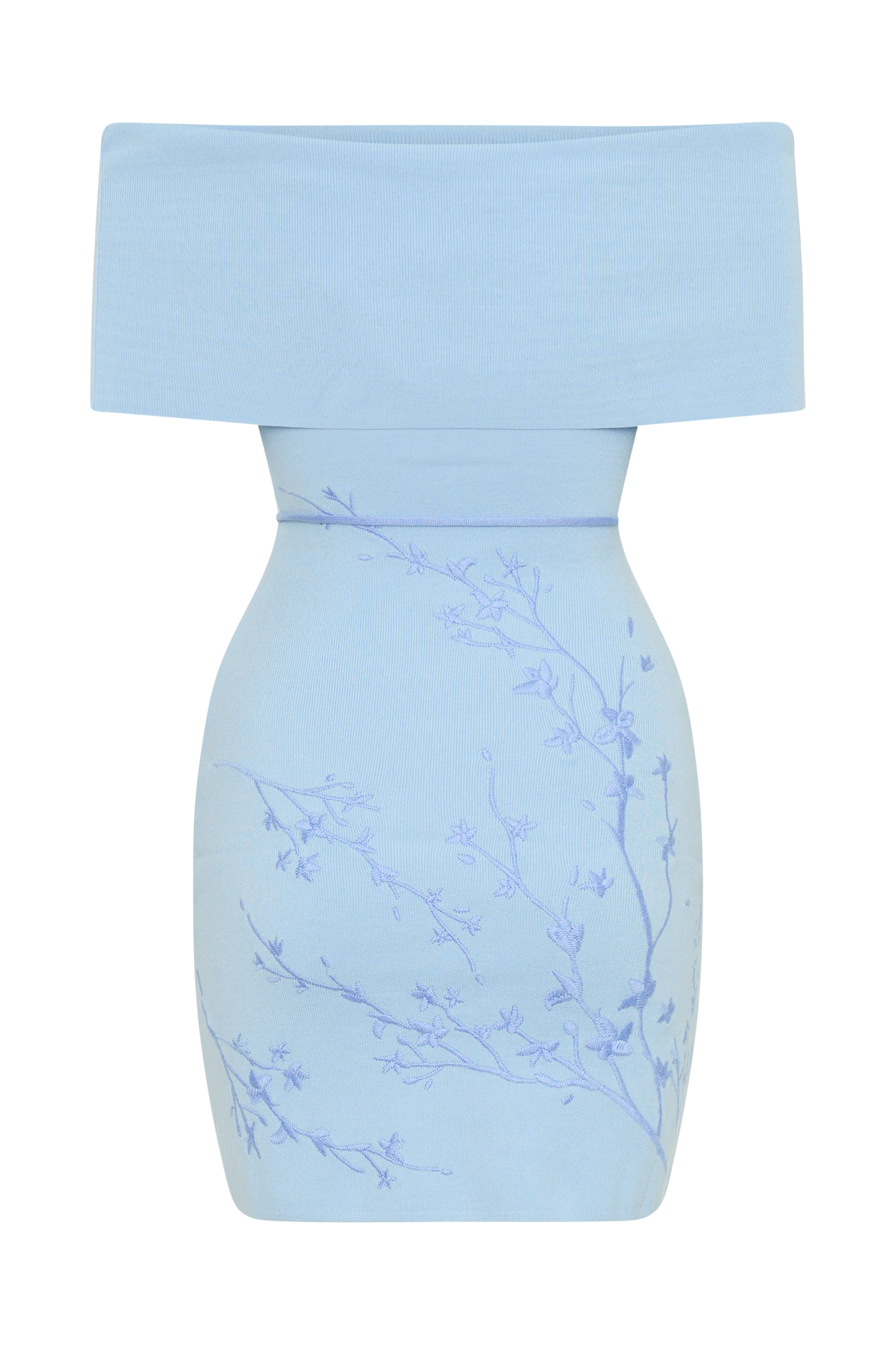Mini-robe en jersey brodé à épaules dénudées Mallory - Bleu glace