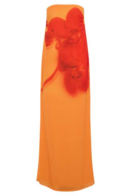Robe Maxi en Chiffon sans Bretelles Amaya - Imprimé Orchidée Koi