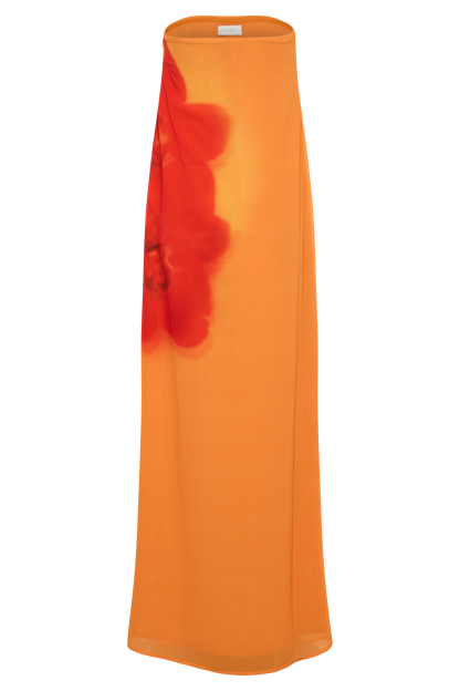 Robe Maxi en Chiffon sans Bretelles Amaya - Imprimé Orchidée Koi