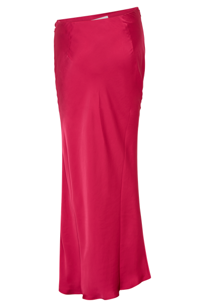 Jupe Maxi Asymétrique en Satin Nicola - Cerise Rose