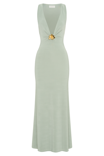 Robe Maxi Beck à Décolleté Plongeant avec Frotterie Florale - Basil