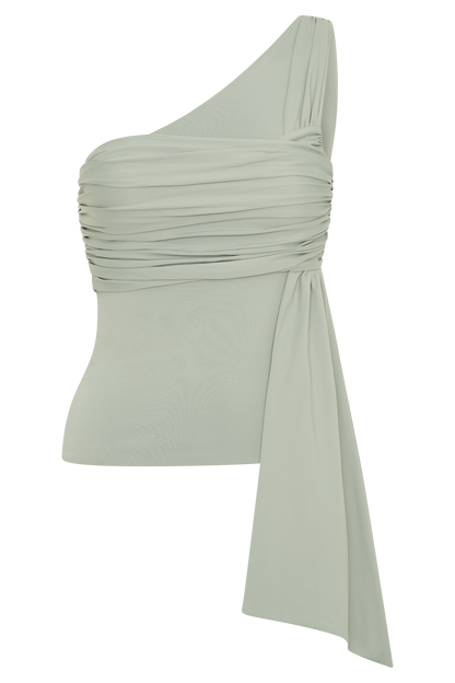 Sera Haut en nylon recyclé à une épaule avec drapé - Basil