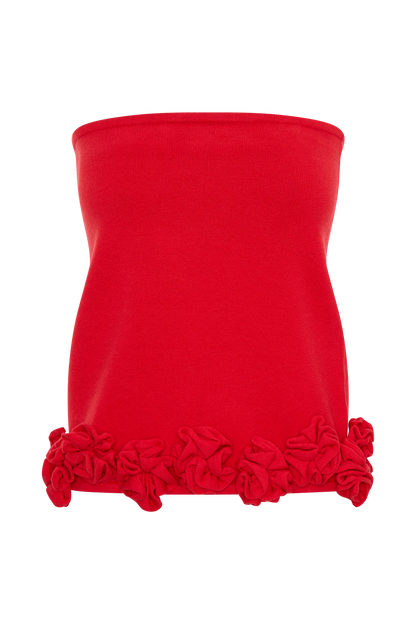 Jupe mini en tricot Gianna avec fleurs - Rouge