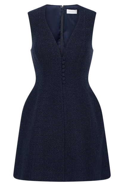 Mini-robe bouclée Danna à plis - Bleu minuit