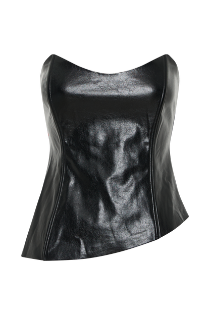 Haut sans bretelles en simili cuir Allana - Noir