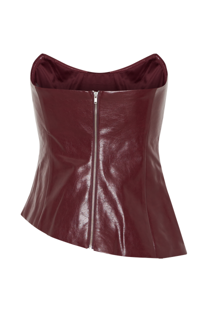 Top sans bretelles en simili cuir Allana - Rouge cerise