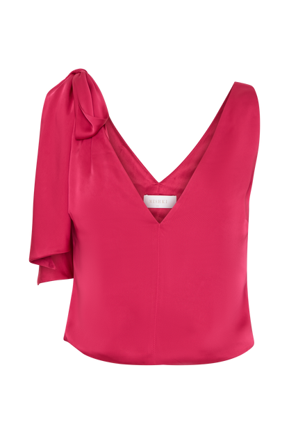 Top sans manches Nicola en satin avec détail nœud - Cerise rose