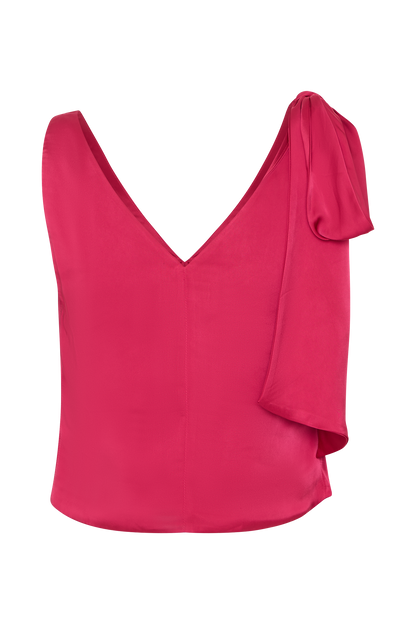 Top sans manches Nicola en satin avec détail nœud - Cerise rose