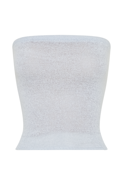 Top en tricot à nouer sans bretelles Phoebe - Bleu glace