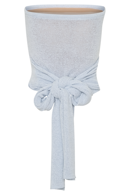 Top en tricot à nouer sans bretelles Phoebe - Bleu glace