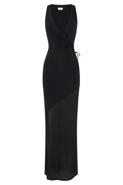 Robe Maxi Dove en Mousseline et Maille - Noir