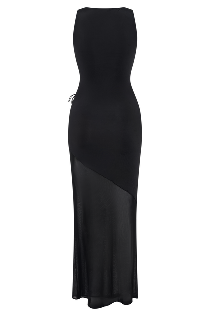 Robe Maxi Dove en Mousseline et Maille - Noir