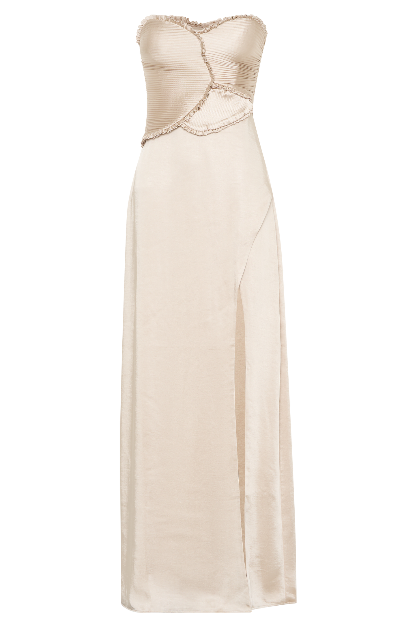 Robe Maxi Satin Larissa avec Pétales Froncés - Or Poudré
