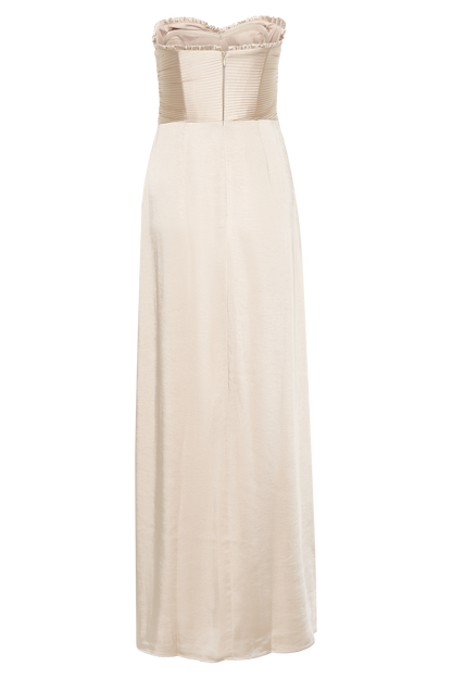 Robe Maxi Satin Larissa avec Pétales Froncés - Or Poudré