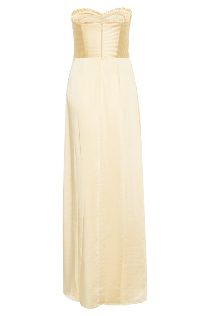 Robe longue satinée Larissa avec pétales froncés - Citron