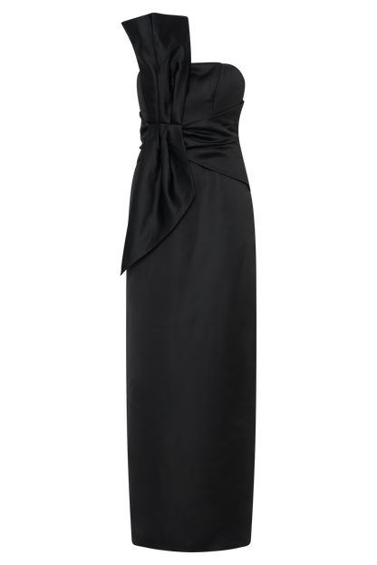 Robe Maxi en Satin à Structure Définie et Sans Bretelles Cyrill - Noir