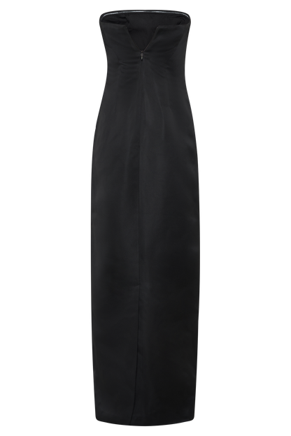 Robe Maxi en Satin à Structure Définie et Sans Bretelles Cyrill - Noir