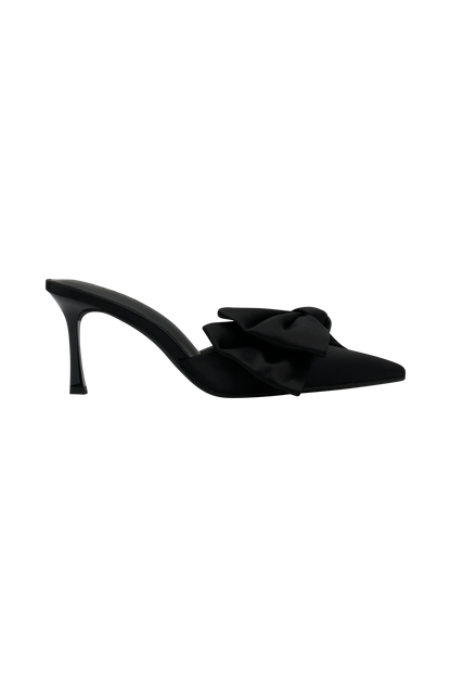 Elena, talons satinés à nœud et bout pointu - Noir