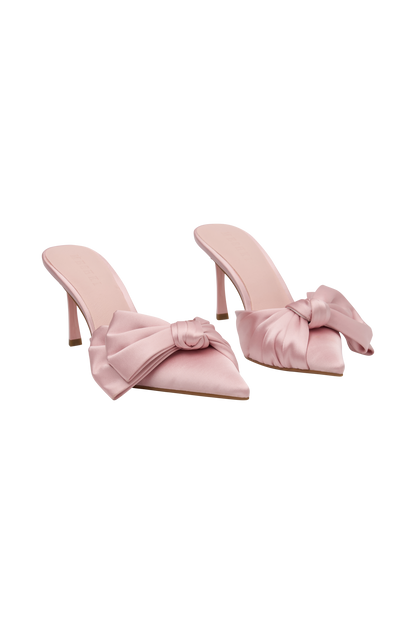 Elena, talons satinés à nœud pointus - Rose pastel