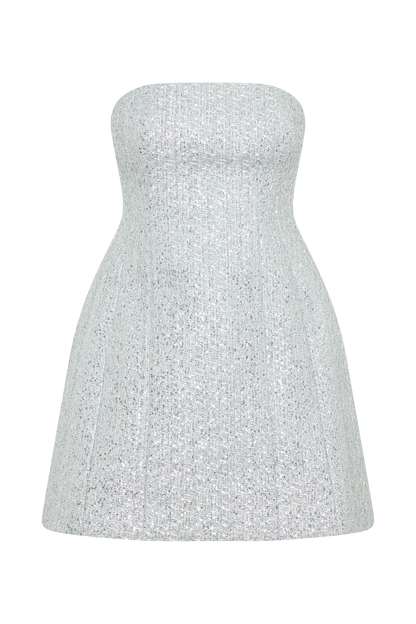Mini-robe de gala en tweed sans bretelles - Argent