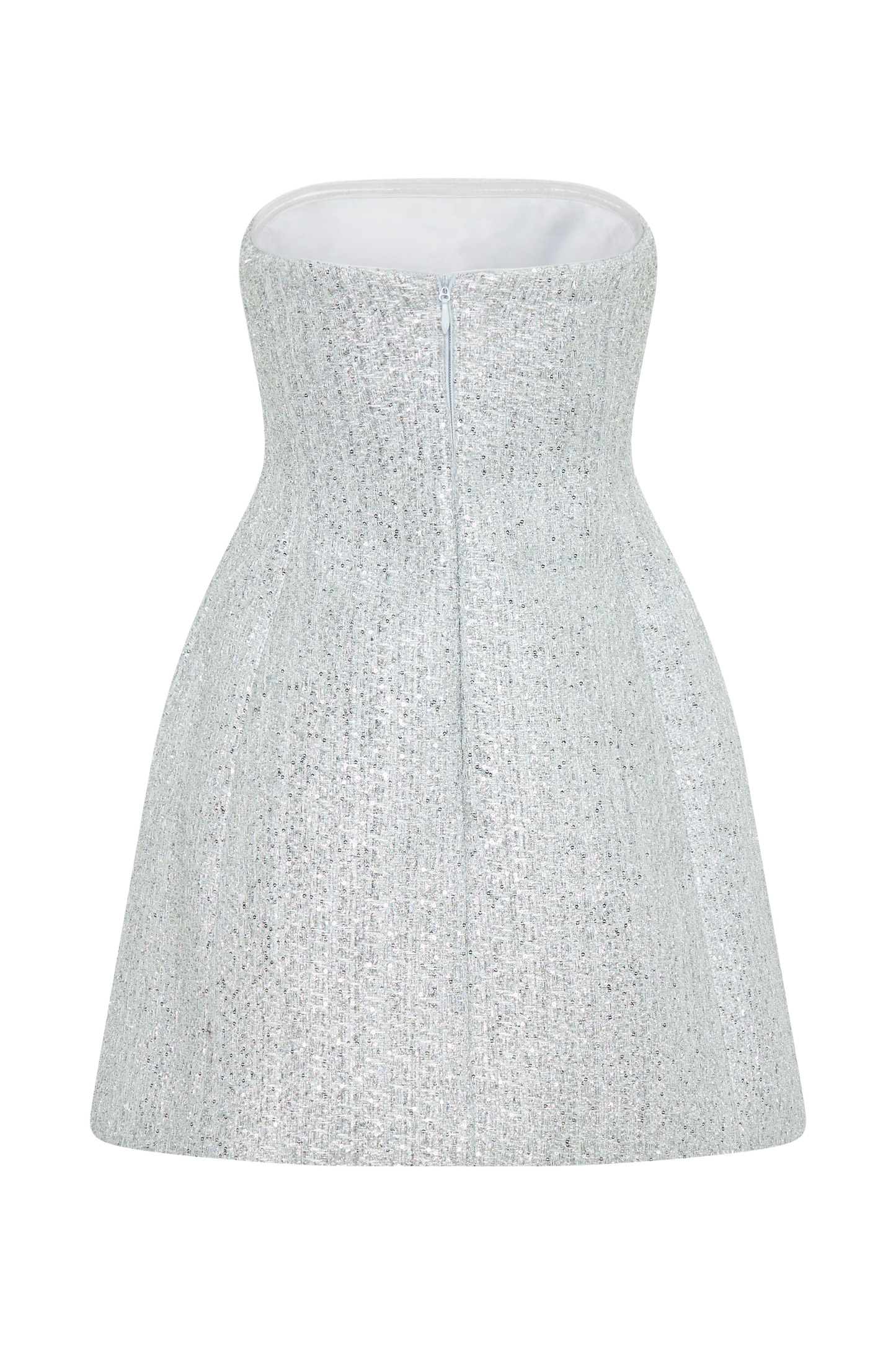 Mini-robe de gala en tweed sans bretelles - Argent