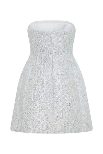 Mini-robe de gala en tweed sans bretelles - Argent