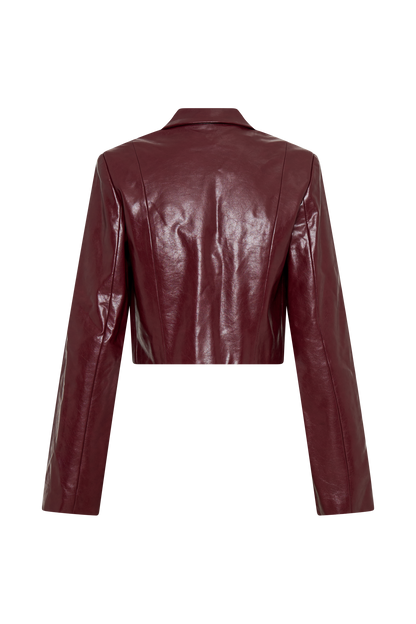Top Oli en simili cuir à manches longues - Rouge cerise