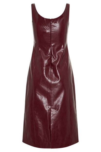 Robe Sonia en simili cuir, longueur midi - Rouge cerise