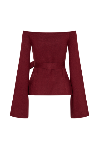 Top en tricot Kyle à épaules dénudées - Rouge cerise
