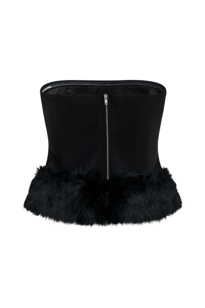Top sans bretelles en fausse fourrure Jacklyn - Noir