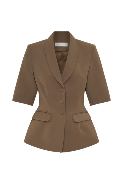 Top tailleur à manches bouffantes Opal - Brun cacao