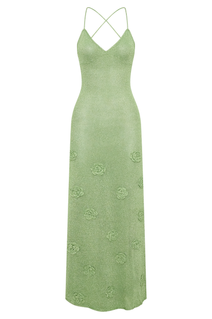 Robe Maxi en Tricot Métallisé Suki - Vert Pastel
