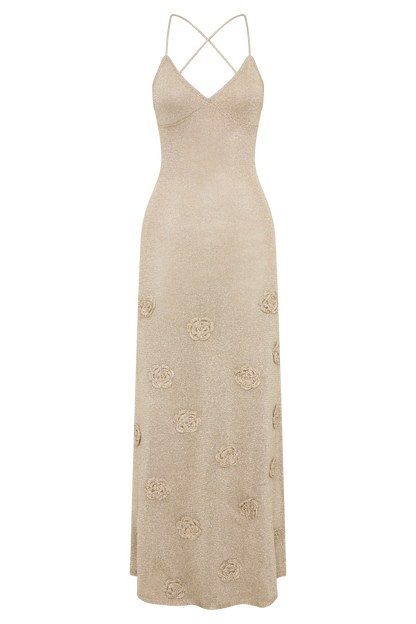 Robe Maxi en Tricot Métallisé Suki - Or