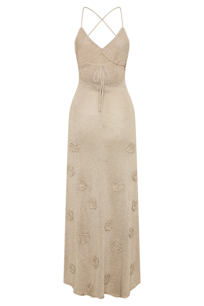Robe Maxi en Tricot Métallisé Suki - Or