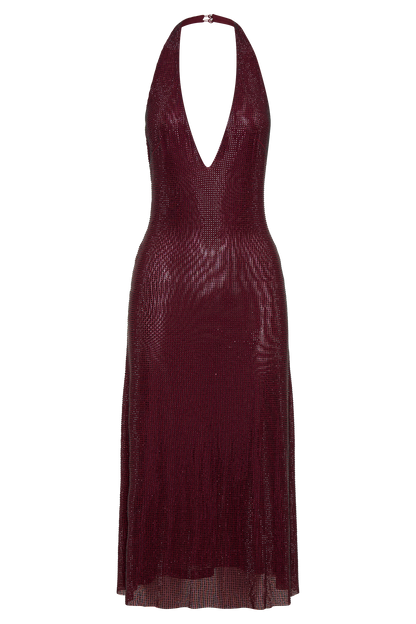 Genie Diamante Robe Midi à Décolleté Croisé - Brun-Rouge