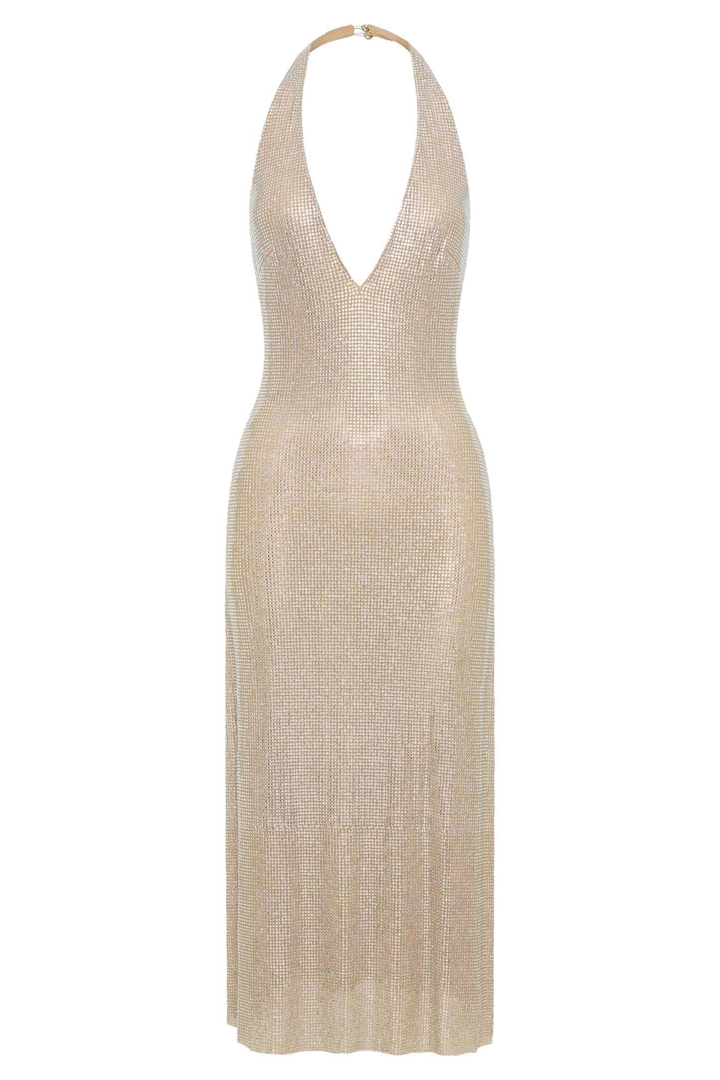Genie Diamante Robe Midi à Manches Frangées - Nude