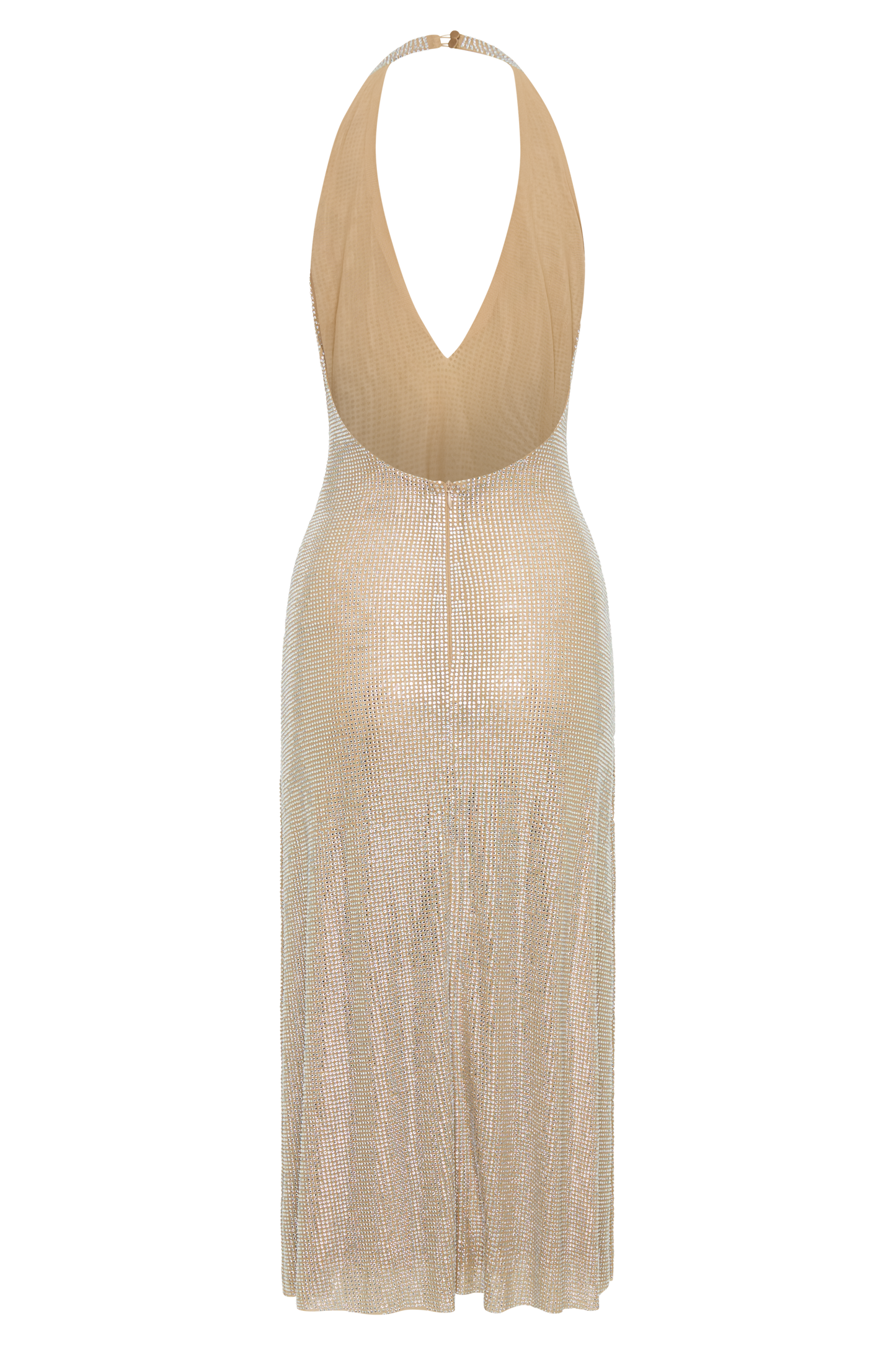 Genie Diamante Robe Midi à Manches Frangées - Nude