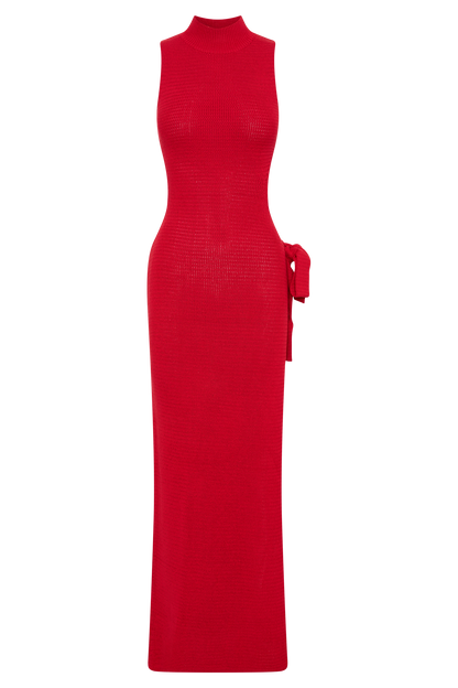 Robe Maxi Tricot Perforée Stephanie - Rouge