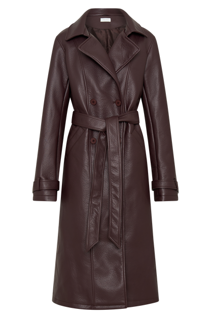 Manteau-trencher en simili cuir Tarah - Brun cacao