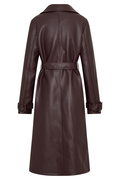 Manteau-trencher en simili cuir Tarah - Brun cacao