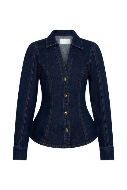 Top en jean à manches longues Hilary - Bleu indigo