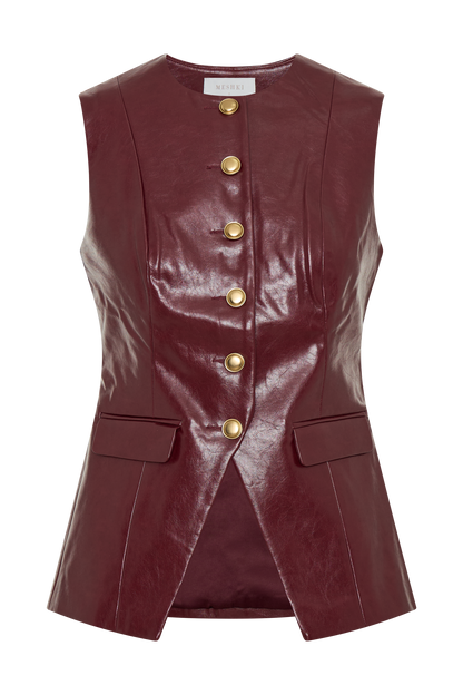 Gilet sans manches en simili cuir Coralia - Rouge cerise