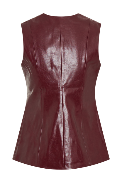 Gilet sans manches en simili cuir Coralia - Rouge cerise