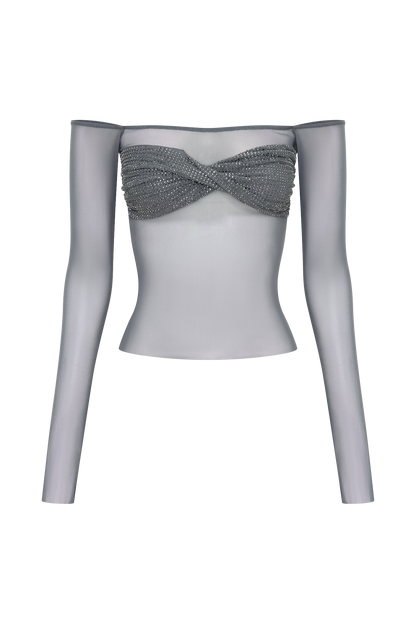 Top Garcelle Diamante à épaules dénudées - Gunmetal