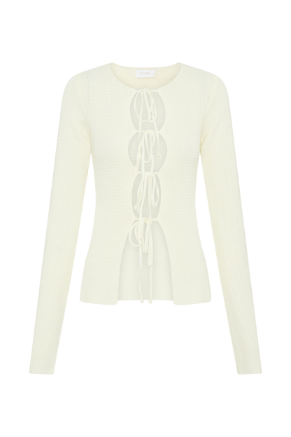 Top à manches longues Noah avec nœud en tricot - Ivoire