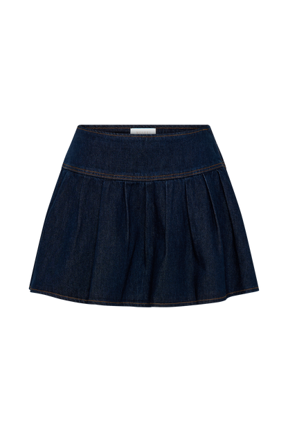 Jupe mini en jean plissée Candice - Bleu indigo